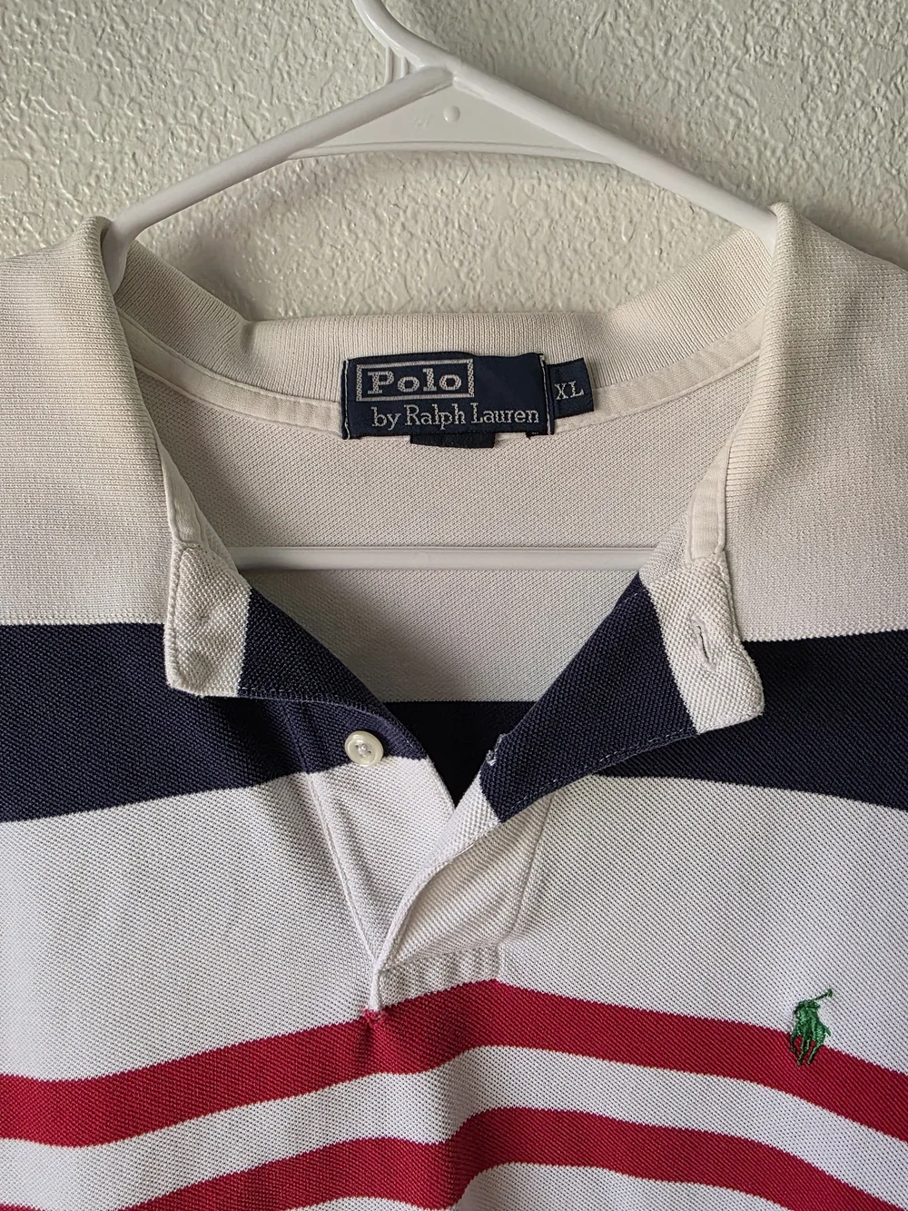 Polo by Ralph Lauren White Red Navy Blue Striped Polo with Green Pony